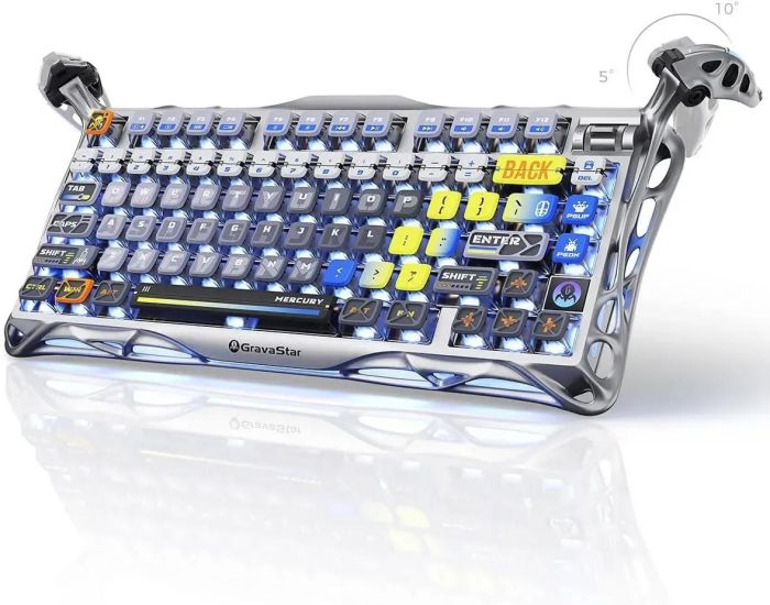Клавіатура механічна GravaStar Mercury K1 Pro 80keys, GravaStar x Kailh Speedy Mint, BT/WL/USB, RGB, Interstellar Silver