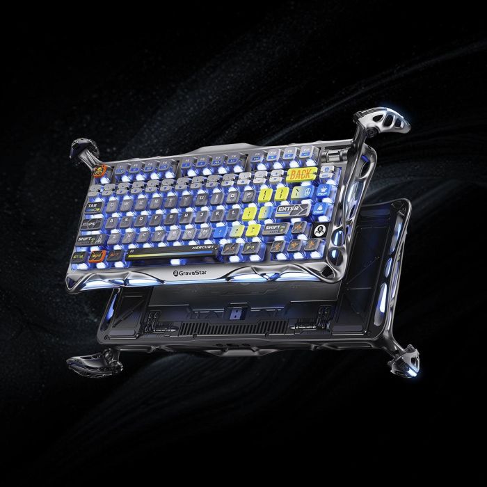 Клавіатура механічна GravaStar Mercury K1 Pro 80keys, GravaStar x Kailh Speedy Mint, BT/WL/USB, RGB, Interstellar Silver