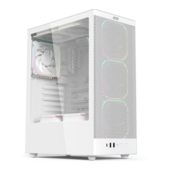 2E GAMING PC case Iconic V8210W  without PSU, 1xUSB3.0, 1х USB 2.0, 1xUSB Type-C, 4x120mm ARGB, VGA 325mm, LCS ready, controller with remote, TG Side Panel, ATX, white
