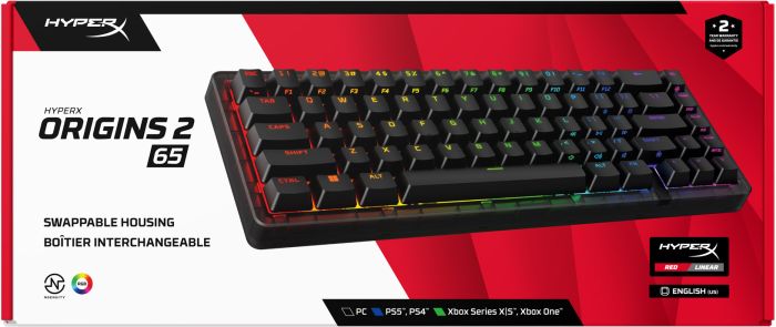 Клавиатура механическая HyperX Alloy Origins 2 65key, Red, USB-A, Hot-Swap, EN/UA, RGB, черный