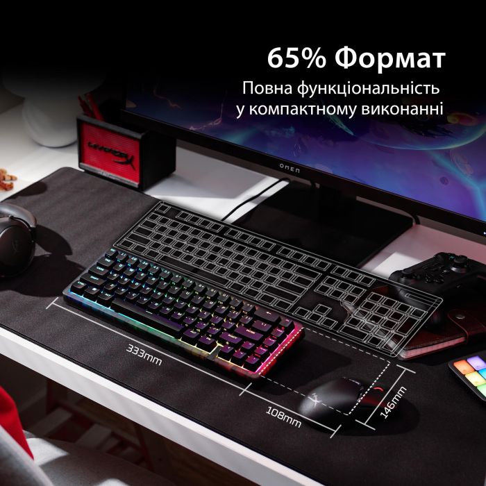 Клавиатура механическая HyperX Alloy Origins 2 65key, Red, USB-A, Hot-Swap, EN/UA, RGB, черный