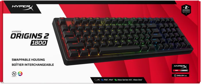 Клавиатура механическая HyperX Alloy Origins 2 1800 103key, Red, USB-A, Hot-Swap, EN/UA, RGB, черный