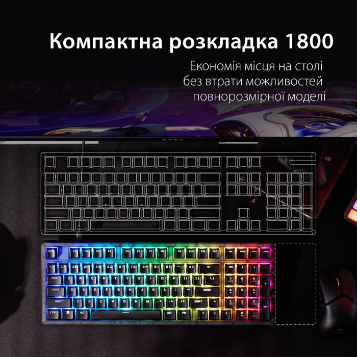 Клавиатура механическая HyperX Alloy Origins 2 1800 103key, Red, USB-A, Hot-Swap, EN/UA, RGB, черный