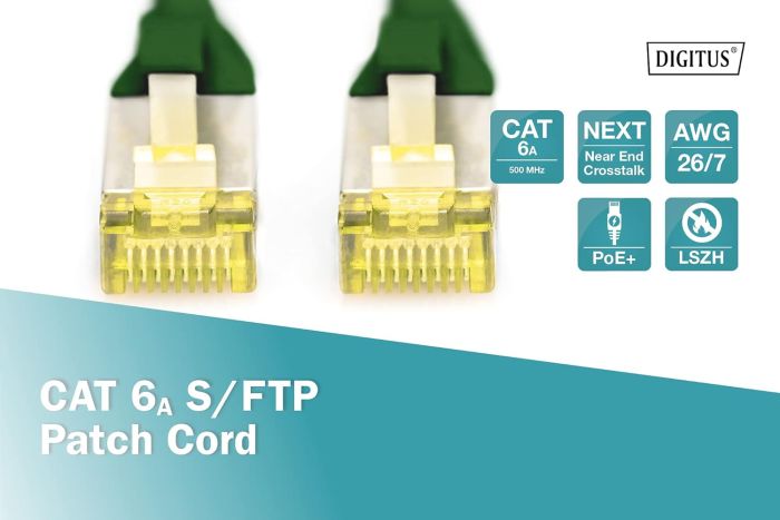 Патч-корд DIGITUS CAT 6a S-FTP, 0,25м, AWG 26/7, Cu, LSZH, зеленый