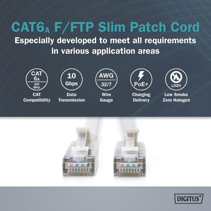 Патч-корд DIGITUS CAT 6a F-FTP Slim, 3 м, AWG 32/7, Cu, LSZH, сірий
