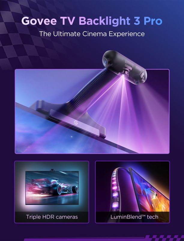 Набор адаптивной подсведки Govee R2A80 Three-camera TV Backlight 55-65', RGBIC, WI-FI/Bluetooth, черный