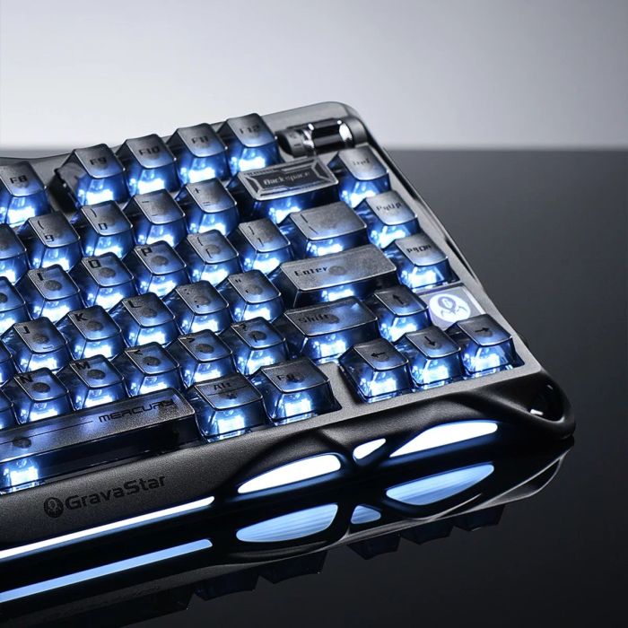 Клавіатура механічна GravaStar Mercury K1 80keys, GravaStar x Kailh Cheery Pink, EN, BT/WL/USB, Stealth Black