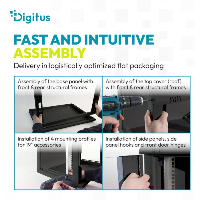 Шафа DIGITUS 19", 7U, Wall Mounting Dynamic-N, 600x600 мм, 60кг максимально, розібрана, чорна