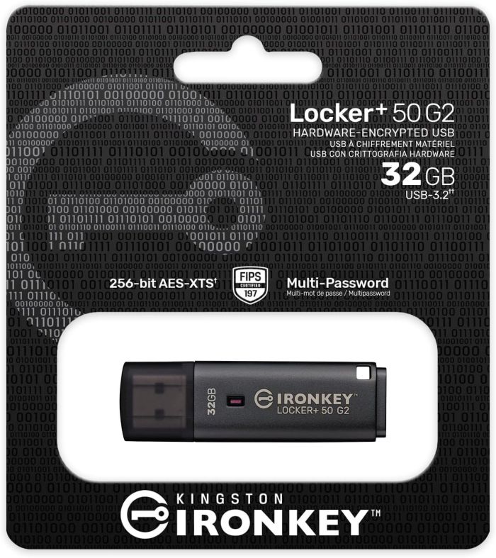 Накопичувач Kingston   32GB USB 3.2 Type-A Gen1 IronKey Locker+ 50 G2