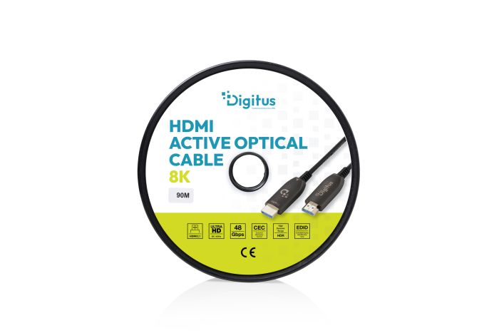 DIGITUS HDMI AOC Connection Cable, Type A M/M, 40m, Ultra HD, 8K@60 Hz, gold, bl