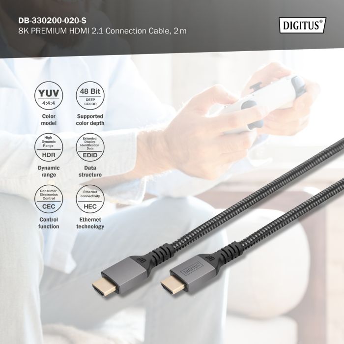 Кабель DIGITUS HDMI (M/M), 8K, Ultra High speed/Ethernet, 2м, чорний