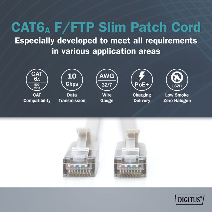 Патч-корд DIGITUS CAT 6a F-FTP Sliim, 7 м, AWG 32/7, Cu, LSZH, сірий