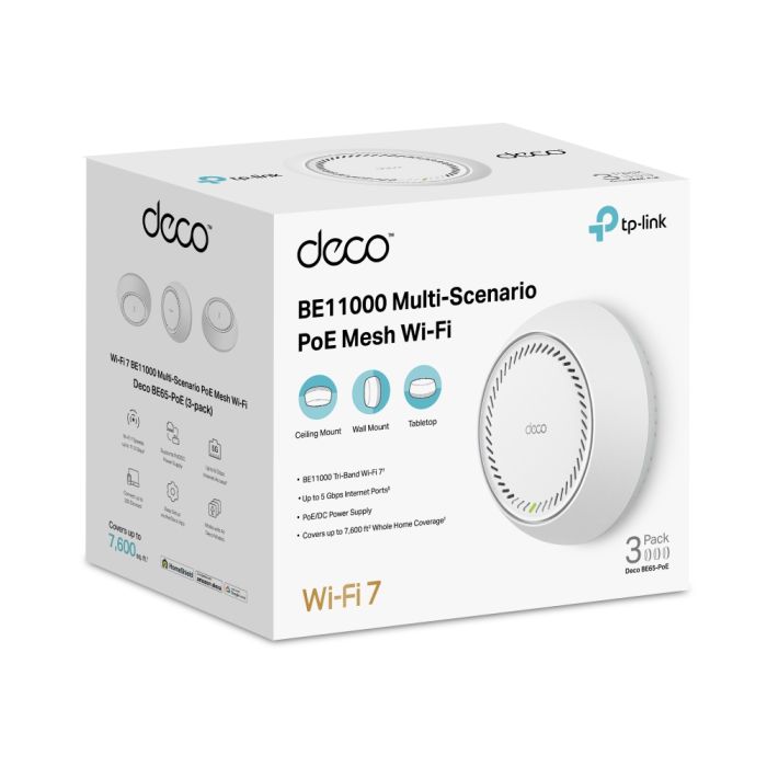 Система WiFi-Mesh TP-LINK Deco BE65 BE11000, 2x5GE LAN/WAN, 3мод, PoE