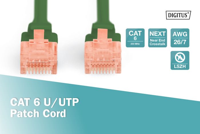 Патч-корд DIGITUS CAT 6 UTP, 0.25м, AWG 26/7, Cu, LSZH, зеленый